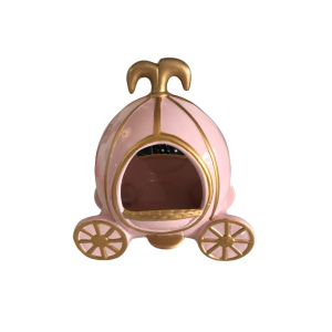 Carruagem Decorativa Rosa e Dourada