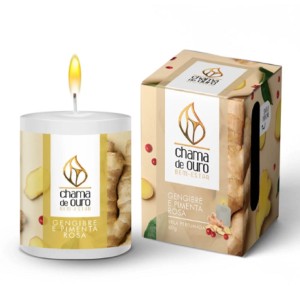 Vela Perfumada Chama De Ouro- Gengibre E Pimenta Rosa 60g